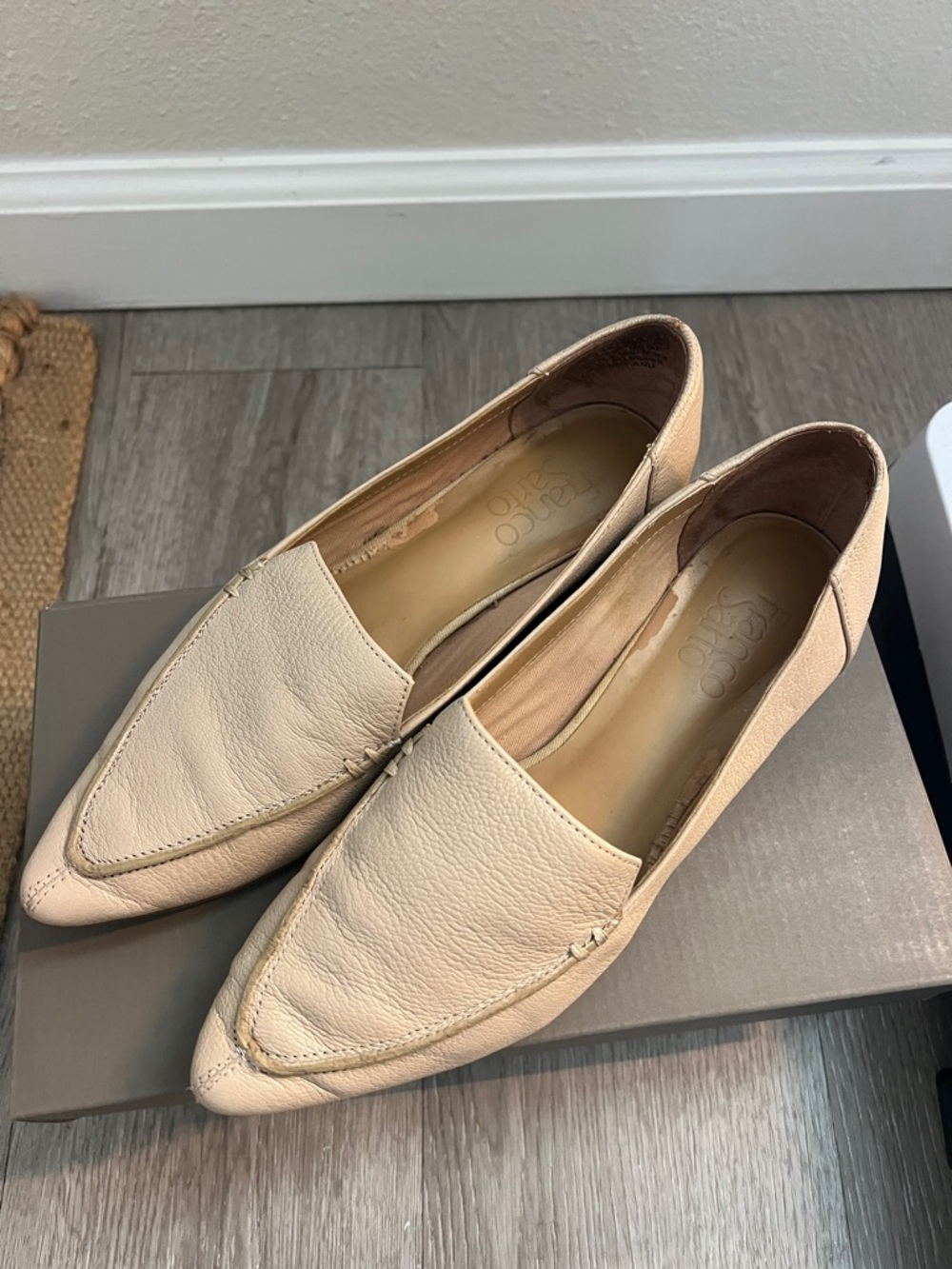 Franco Sarto Women's Pointed Leather Loafers in Light Beige